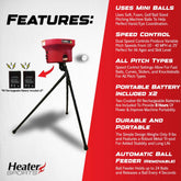 Heater Crusher Pitching Machine W/ 8-Hour Rechargeable Battery ?Accurate & Portable, Delivers Fastballs & Curveballs | Adjustable, High Performance, Portable, Ideal for Baseball & Softball Training